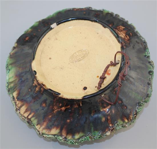 A Caldas Rainha Palissy style amphibian and reptile dish, late 19th century, 24cm, small losses